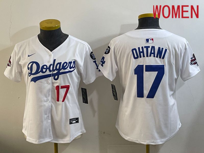 Women Los Angeles Dodgers 17 Ohtani White Game 2024 Nike MLB Jersey style 12096
